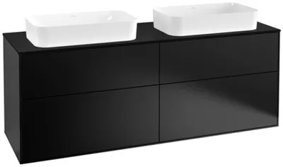 Produktbild von Villeroy & Boch Finion Waschtischunterschrank, 4 Auszüge, mit integrierter Beleuchtung, für 2 Waschbecken, mit Hahnoch, 1600x603x501mm, Glass Black Matt, G31200PD