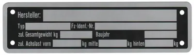 Produktbild von 1 x Blanko Typenschild Anhängertypenschild Neutral Anhänger - Vers. 4