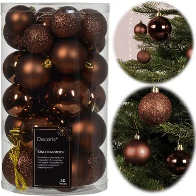 Produktbild von LS-LebenStil 30 Kunststoff Weihnachtskugeln Braun Espresso 4cm-6cm Baumkugel Christbaumkugel Christbaumschmuck Weihnachtsdeko bruchsicher bruchfest