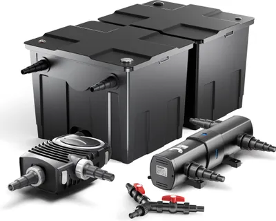 Produktbild von SunSun Komplettset: CBF-350B Teichfilter bis 60000 L Teichfilteranlage als Durchlauffilter, NEO10000 SuperECO Teichpumpe 10000l/h 80W, CUV-236 Teichklärer UVC Klärer mit 36W, Y-Verteiler