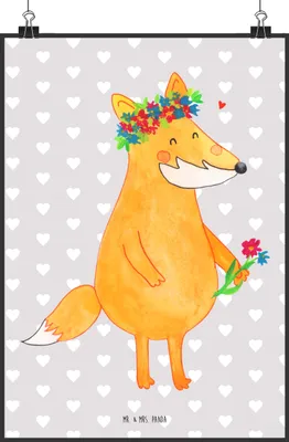 Produktbild von Mr. & Mrs. Panda Bild Fuchs Blumen DIN A2 - Grau Pastell - Geschenk, Boho, wanddeko, Blumenliebe, Ich, Plakat, Wanddekoration, Kunstdruck, Blume, drucke