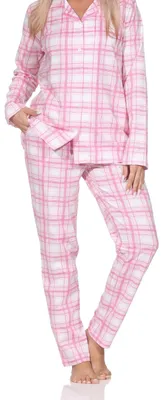 Produktbild von Normann Damen Jersey Pyjama langarm zum durchknöpfen in Karo Optik - auch in Übergrößen ; rosa , 36