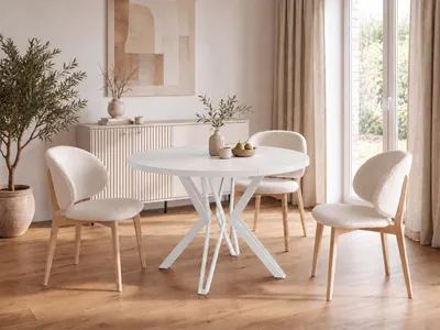 Obrázek produktu pro Kulatý jídelní stůl - průměr 100 nebo 120 cm - rozkládací stůl s kovovými nohami s práškovým nástřikem v bílé barvě - industriální styl - 100 cm - bílá barva