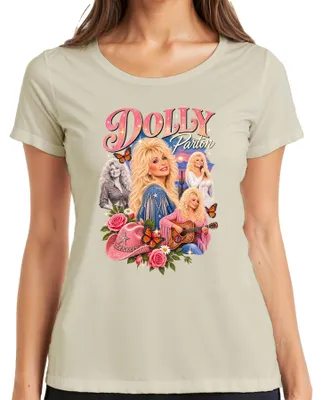 Immagine prodotto di Maglietta da donna, stile retrò, con immagine di Dolly Parton, cantante di musica country, cowgirl, con una chitarra western. Taglia: M
