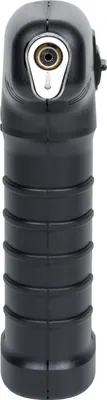 A close-up, front-facing view of a black crème brûlée torch on a white background.