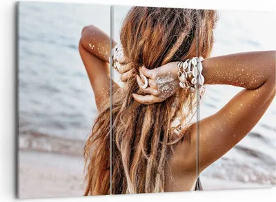 Produktbild von Bild auf Leinwand - Leinwandbild - 3 Teile - Haare Frau Strand - 105x70cm - Wand Bild - Wanddeko - Wandbilder - Leinwanddruck - Bilder - Wanddekoration - Leinwand bilder - Wandbild - CE105x70-4613