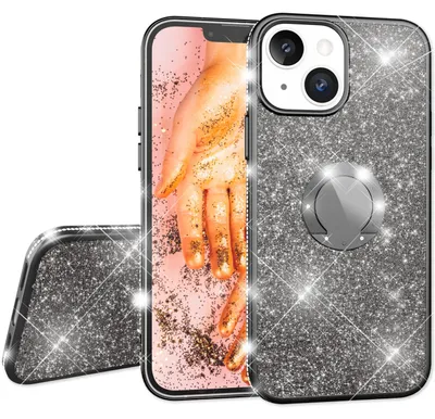 Obrázek produktu pro NALIA Glitter Ring Case pro iPhone 13 Mini, silikonové pouzdro na mobilní telefon Glitter Cover Bling Case Ochranný kryt s kroužkem Black