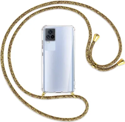 Produktbild von Handykette Backcover-Schutzhülle mit Band (Metall goldfarben) für vivo IQOO 7 - braun+beige