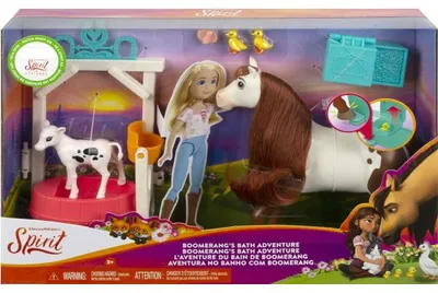 Image de Coffret spirit : le bain de boomerang - cheval 20 cm + vache + accessoires - mattel