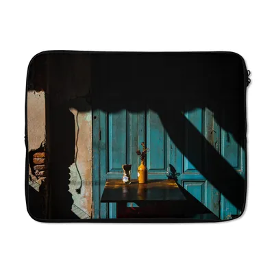 Produktbild von MuchoWow® Laptop Hülle 15 Zoll Tür - Blau - Architektur - Vase Laptoptasche - Laptoptasche - Sleeve - Rundum-Schutz
