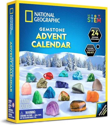 Produktbild von GEOGRAPHIC 2024 Adventskalender mit Edelsteinen – Limitierte Edition für Kinder, mit 24 Edelsteinen – Komplette Sammlung von Gesteinen