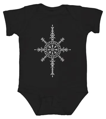 Immagine prodotto di Body per neonato, nero, con simbolo Vegvisir, rune vichinghe, mitologia nordica, Aegishjalmur, dedicato a Odino, taglia 0/3 mesi