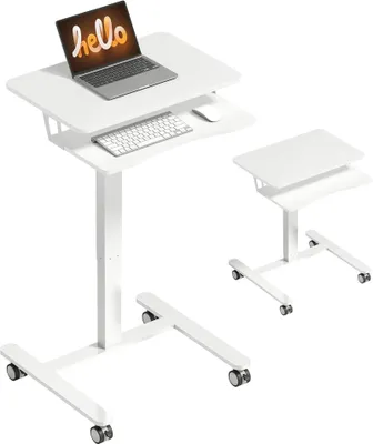 Produktbild von Laptoptisch Höhenverstellbar 71-107 cm mit Rollen Pneumatisch 65 x 60 cm Weiß