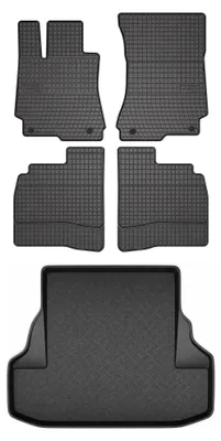 Image de Tapis en caoutchouc + bac de coffre pour Mercedes-Benz Klasa S W221 2005-2012 (coffre standard) – 5 pièces, noirs, sur mesure