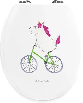 Produktbild von Mr. & Mrs. Panda Klobrille Einhorn Radfahrer - Weiß - Geschenk, Klodeckel, Feenstaub, WC Brille, Deko, Sitz, Einhörner, Toilettendeckel, Radfahren, klo deckel, Bike
