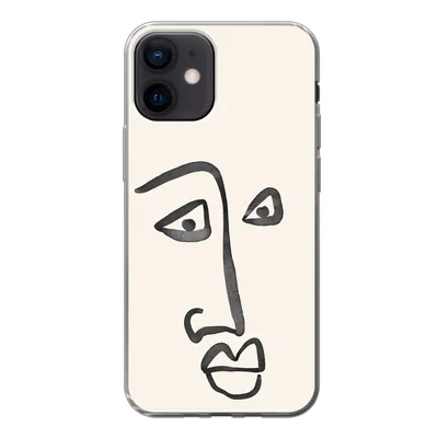 Produktbild von MuchoWow® Handyhülle Schutzhülle Hülle für iPhone 12 Gesicht - Augen - Strichzeichnung Silikon Softcase Handy Hülle - Schutzhülle