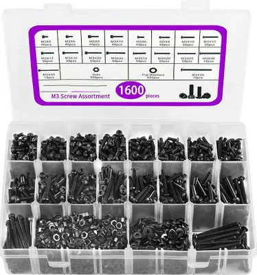 Produktbild von Großes Sortiment an M3-Schrauben, 1600 Stück (schwarz)