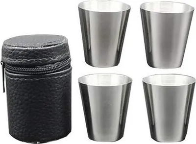 Image de Verres a shot MagicHome, kit, acier inoxydable, dans un étui en similicuir, 4x30 ml