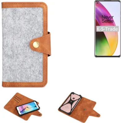 Produktbild von K-S-Trade Handyhülle kompatibel mit OnePlus 8 Schutzhülle Filz-Hülle Kunst-Leder hellgrau braun (1x)