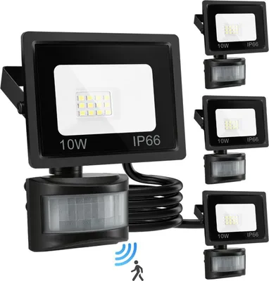 A collage of LED floodlights with motion sensors.