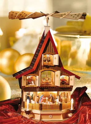 Produktbild von Tischpyramide Adventshaus Christi Geburt elektrisch Höhe= 77cm NEU