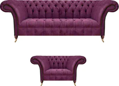 Produktbild von Luxus Set 2tlg Wohnzimmer Polstermöbel Sofa Dreisitze Couch Sessel Chesterfield