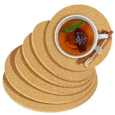 Productafbeelding van Set van 6 ronde onderzetters van kurk, 15/18/20 cm