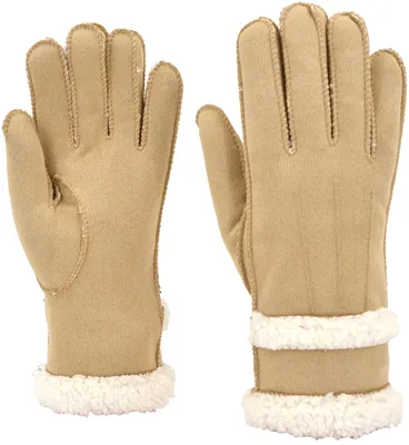 Produktbild von styleBREAKER Damen Winter Handschuhe mit Teddyfleece Futter | Weiche warme Fingerhandschuhe | Modische Wildleder Optik mit dekorativer Naht