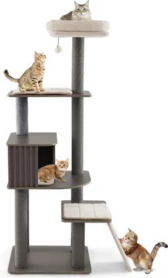 Immagine prodotto di Tiragraffi COSTWAY grande 171 cm, albero per gatti con piattaforme, grotta per gatti, tiragraffi in sisal, palla e tappetini rimovibili, tiragraffi per gatti grigio