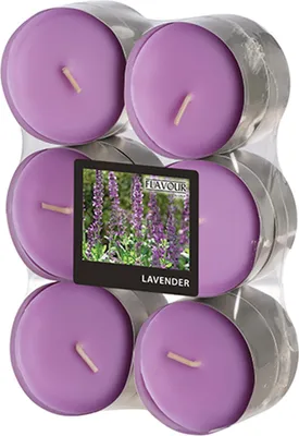 Produktbild von 12 Gala Flavour by GALA Maxi Duftlichte Ø 58 mm, 24 mm violett - Lavender 96921 Riesen-Teelichte Duftkerzen
