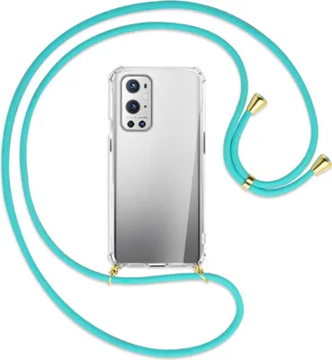 Produktbild von Handykette Backcover-Schutzhülle mit Band (Metall goldfarben) für OnePlus 9 - türkis