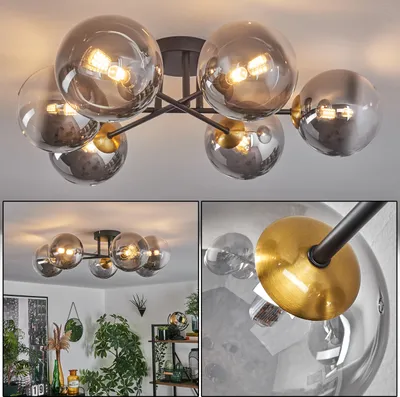 Produktbild von Isorella Deckenlampe aus Metall/Glas in Schwarz/Goldfarben/Rauchfarben/Klar