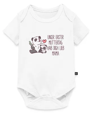 Produktbild von Spreadshirt Erster Muttertag | Panda Hab Dich Lieb Mama Kurzarm Tages Baby Body, 56 (0-2 M.), Weiß