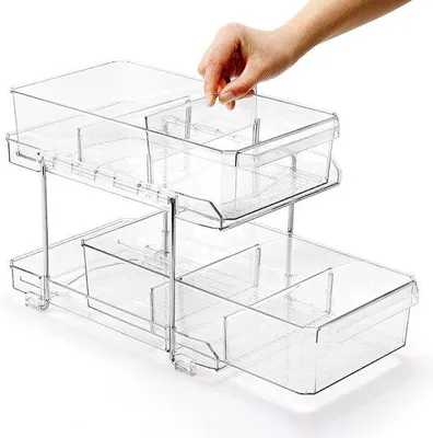 Image de Rangement pour la cuisine sous l'évier : 2 tiroirs à 4 compartiments transparents