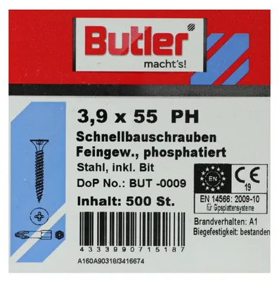 Produktbild von Schnellbauschrauben inkl Bit für Holz auf Holz, Feingewinde PH 3.9 x 55 mm 500 Stück