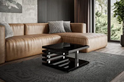 Produktbild von ALTDECOR Couchtisch, Kaffeetisch, ideal als Sofatisch oder Wohnzimmertisch, solide Konstruktion aus Möbelplatte, 60x60x32 cm - Hochglanz Schwarz - YOTO