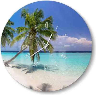 Produktbild von DEQORI Glasuhr Ø50 cm Römisch 'Paradiesischer Strand' Wanduhr Glas Uhr Design leise