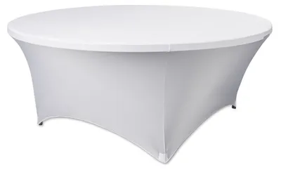 Produktbild von Dehnbare weiße Tischdecke R183 aus Polyester, knitterfrei, waschbar und bügelfrei