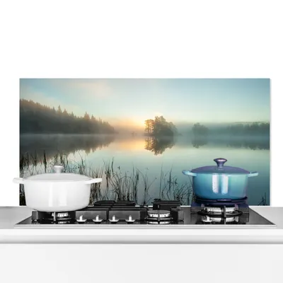 Obrázok produktu pre MuchoWow® Splashback Kuchyňa - Kuchynský backsplash - Ochrana steny pre sporák a drez Východ slnka pri jazere 100x50cm Alu-Dibond (alternatíva k