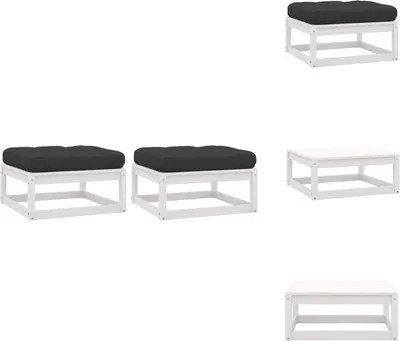 Produktbild von vidaXL Garten-Fußhocker mit Kissen 2 Stk. Weiß Massivholz Kiefer -  Gartensofaelemente