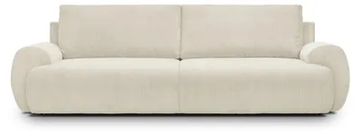 Image de Canapé convertible - 3 places - MILO - Tissu velours côtelé Beige - Coffre de rangement - 254 x 99 x 84 cm