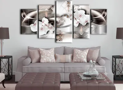 Image de Tableau acoustique Fleurs Orchidée 200 x 100 cm Tableaux Mousse acoustique Absorbeur acoustique haute performance Isolation acoustique Toile 5 pièces Tableau mural Acoustique intérieure Isolation acoustique b-A-0163-b-p