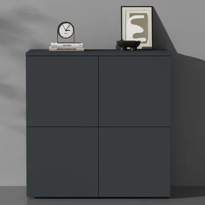 Image de doporro Buffet Commode 76cm Meuble de Rangement Gris Noir Mat Placard Salon Salle à Manger 4 Portes Schrank04
