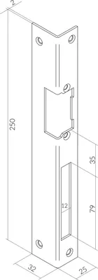 Produktbild von Winkelschließblech für O & C Türöffner, eckig,rechts, 250 x 25 x 2 mm,Stahl grau