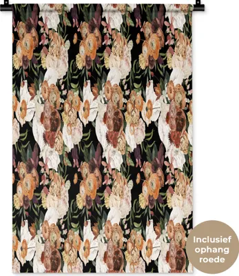 Produktbild von MuchoWow® Wandteppich Wandbehang Blumen - Braun - Muster 60x90 cm Tapisserie Dekoration Wandtuch - Foto-Teppich - Abwaschbar