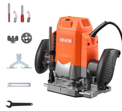 Obrázek produktu pro Horní frézka VEVOR, 1200 W, regulace otáček, horní frézka, frézka na hrany s ponornou základnou, odsávání prachu a paralelní doraz, pro zpracování dřeva a hran, kutilské projekty, kabelové napájení