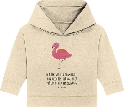 Produktbild von Mr. & Mrs. Panda Organic Baby Hoodie Flamingo Classic 24. - 36. Monat - Natural Raw - Geschenk, Freundin, Kapuzenshirt, Außenseiter, Spruch, Rosa, Prächtig