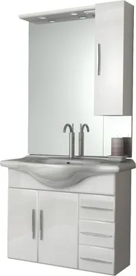 Produktbild von Badmöbel-Set Baden Haus Aida BxHxT 85 x 173 x 50 cm Frontfarbe weiß hochglanz mit Waschtisch Keramik weiß und Waschtischunterschrank Waschtisch Spiegel mit LED-Beleuchtung Wandschrank