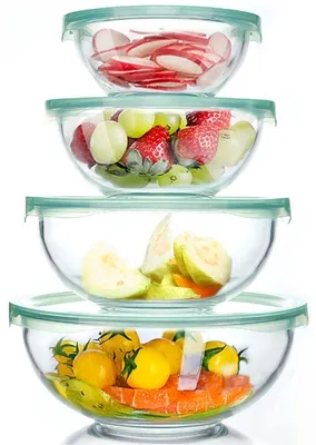 Image de Lot de 4 bols en verre - 1, 15, 25 et 37 litres - adaptés au micro-ondes et au lave-vaisselle - pour mélanger, conserver et servir