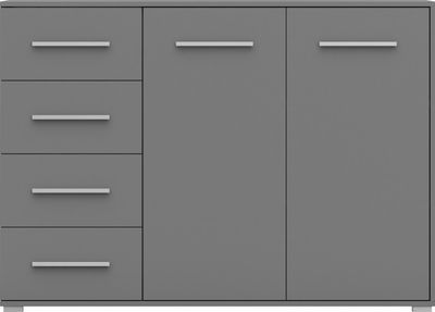 Kommode Sideboard Anrichte Schlafzimmer Highboard 135 cm (Grau/Grau) mit 2 Türen und 4 Schubladen FRIDA